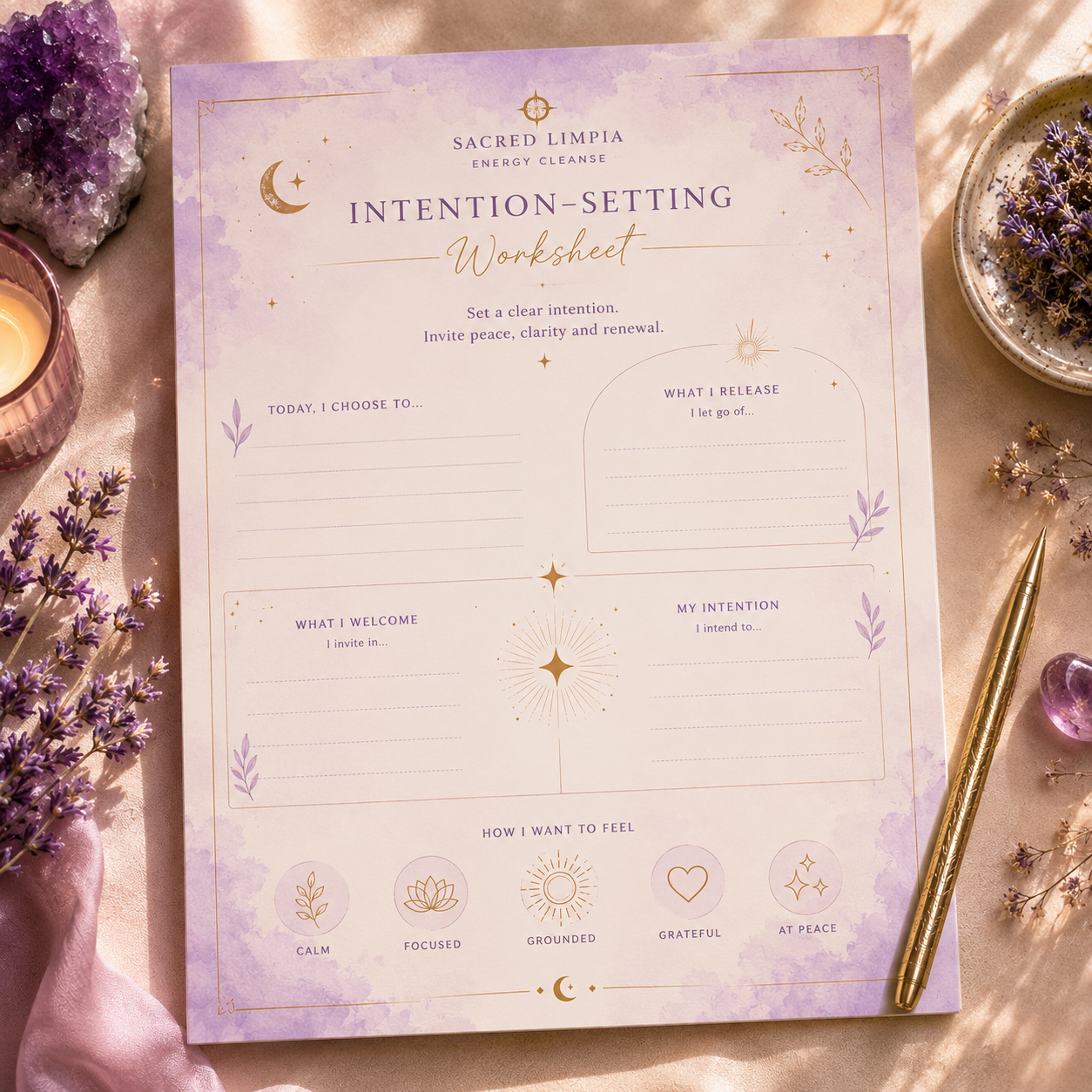 Printable intention-setting worksheet page